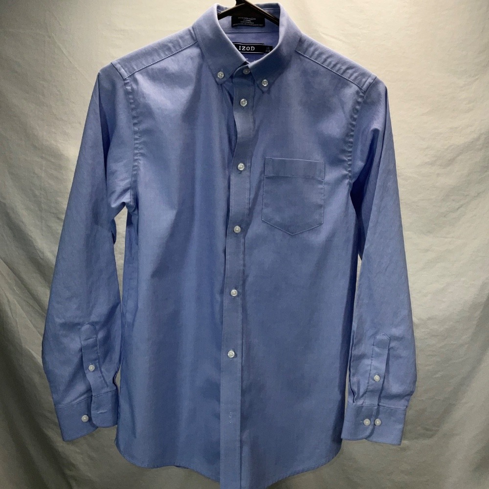 IZOD Stretch Button-Up Shirt Oxford Dress‎ Shirt Blue L/G 14-16